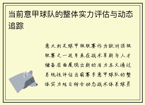 当前意甲球队的整体实力评估与动态追踪