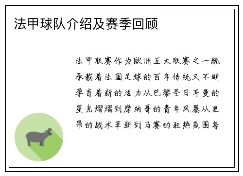 法甲球队介绍及赛季回顾